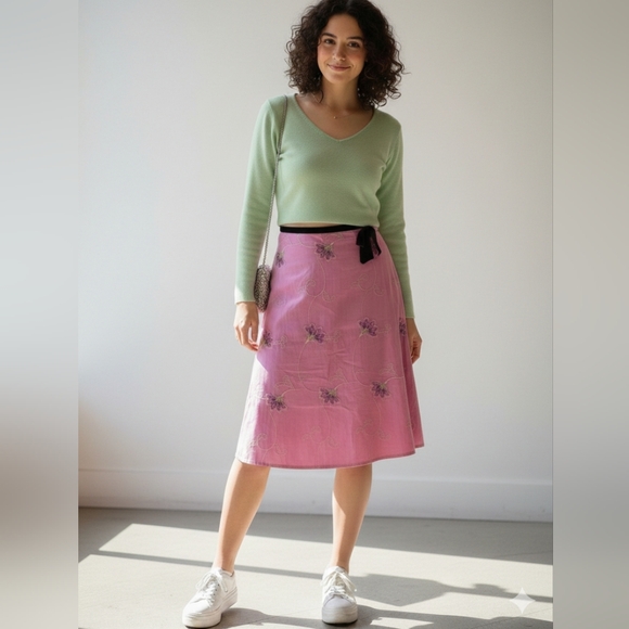 Trixxi Dresses & Skirts - Trixxi Junior's Vintage Lavender Floral Embroidered Midi A-Line Skirt Size 3 🐈